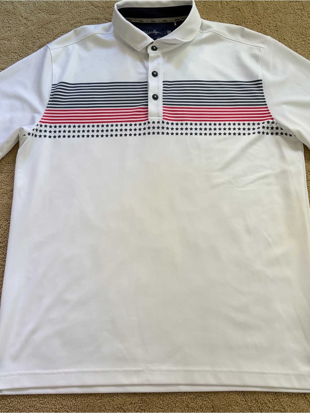 Men's White Polo with Navy and Red Stripe Detail